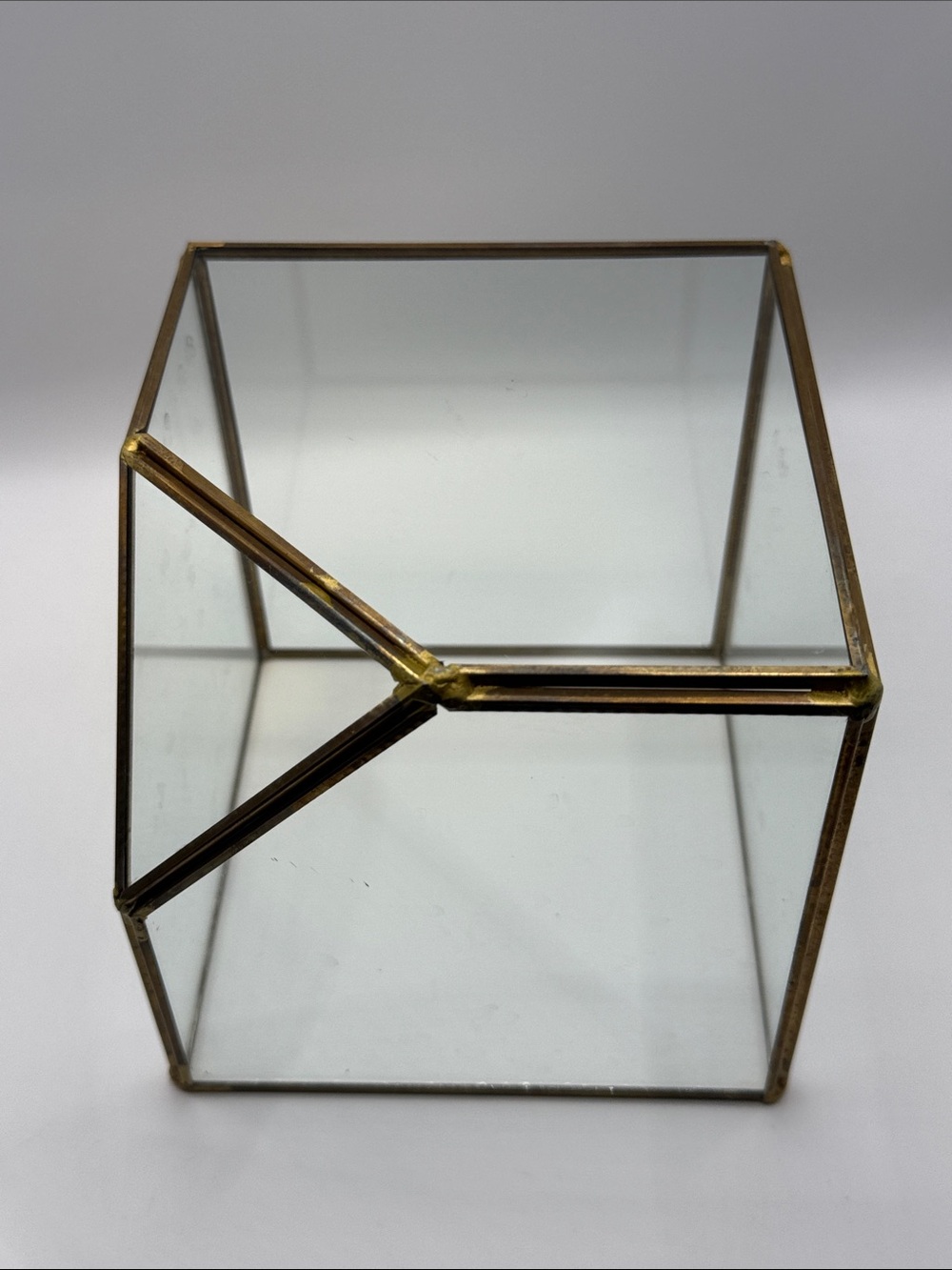 Geometric Glass Terrarium, Gold Cube Planter - Picture 6 of 6